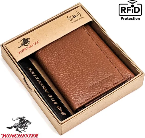 Miniatura 4 de Winchester Billeteras Trifold para hombres de cuero de vaca de grano completo RFID bloqueo con ventana de identificación cartera compacta