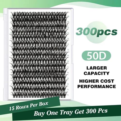 Miniatura 9 de Extensiones de racimos de pestañas 300 piezas, pestañas individuales 40D 0.07D rizado 11mm, para colocar en casa, bandeja grande de volumen