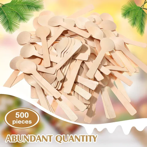 Miniatura 4 de Paquete de 500 mini cucharas de madera de 3.9 pulgadas, cucharas de madera desechables de abedul, cucharas de postre de madera pequeñas, utensilios