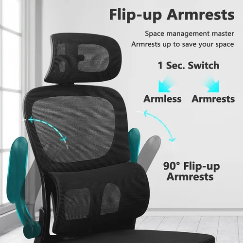 Miniatura 6 de CLATINA Silla ergonómica de escritorio de oficina con reposacabezas ajustable y soporte lumbar, brazos abatibles, respaldo alto, sillas ejecutivas