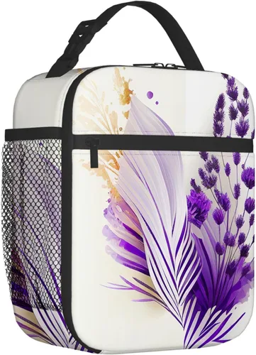 Miniatura 10 de OOZ Lonchera aislada para mujeres y hombres, linda libélula en negro y morado, reutilizable, a prueba de fugas, para adultos, oficina, almuerzo