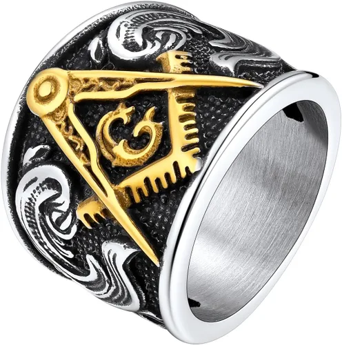 FaithHeart Anillos de sello masónico para hombres, joyería masónica de acero inoxidable, anillo de pulgar punk con embalaje delicado