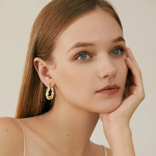 Miniatura 2 de ACECHA Aretes de aro trenzados chapados en oro de 18 quilates para mujer, cuentas redondas gruesas, hipoalergénicos, minimalistas, regalos