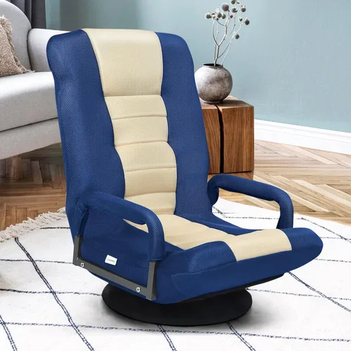 Miniatura 9 de S AFSTAR Silla de juegos de suelo, silla plegable giratoria con reposabrazos y respaldo ajustable de 6 posiciones, balancín plegable para lectura