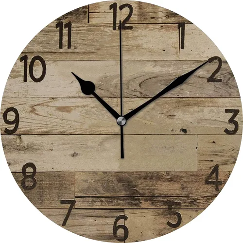 Reloj de pared redondo de estilo de madera decorativo de 12 pulgadas, silencioso, sin tictac, funciona con pilas, para decoración del hogar, para