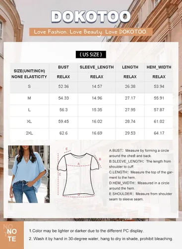 Miniatura 6 de Dokotoo Camisas casuales de manga corta con cuello en V para mujer, blusas sólidas de gran