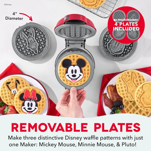 Miniatura 2 de Disney Dash MultiMaker Mini Maker System - Máquina eléctrica de gofres y platos intercambiables - 1 MultiMaker, 4 platos, diseño de Mickey Mouse