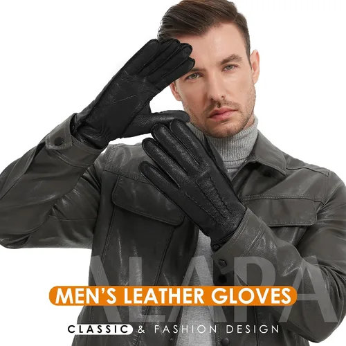 Miniatura 2 de Kalapa Guantes de piel de oveja genuina para hombre, guantes de invierno cálidos para pantalla táctil, guantes de motocicleta con forro de cachemira