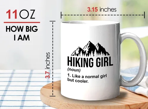 Miniatura 6 de Taza de café de senderismo de 11 oz color blanco – Senderismo Chica – Senderismo Backpacker Backpacker Mountain Boardwalks Mochilero Camping
