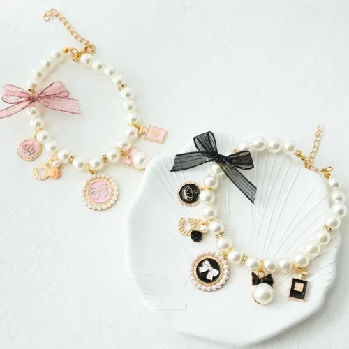 Miniatura 2 de Collares de perlas para perros, collar de lazo de princesa, collar para mascotas, collar lindo para cachorros, accesorios de joyería de gato, correa