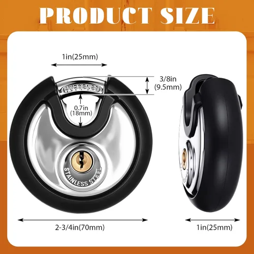 Miniatura 2 de Chumia Paquete de 16 candados con igual llave, acero inoxidable de 2-3/4 de ancho, cerraduras de disco de grillete de 3/8 para exteriores
