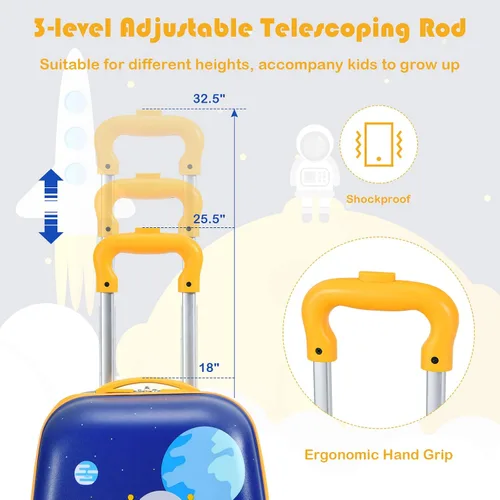 Miniatura 7 de Goplus Equipaje para niños, 2 piezas, 12 y 16 pulgadas, juego de equipaje de mano para niños con 4 ruedas giratorias, maleta ligera con ruedas