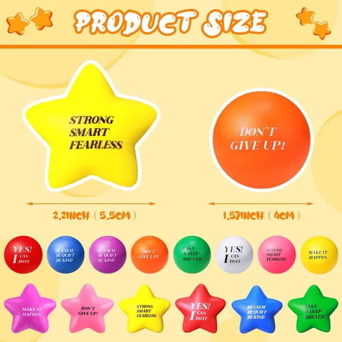 Miniatura 2 de Jerify 140 bolas de estrés a granel para adultos, espuma colorida, estrella motivacional, bola de estrés, juguete de regalo con citas inspiradoras