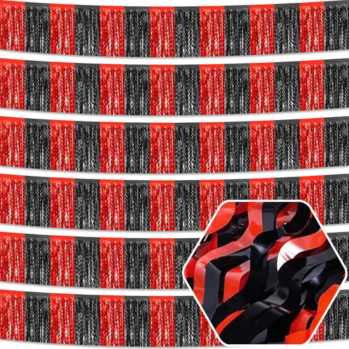 Miniatura 13 de Paquete de 6 guirnaldas de flecos de 10 pies de color negro dorado y plateado con flecos metálicos de oropel con serpentinas para colgar
