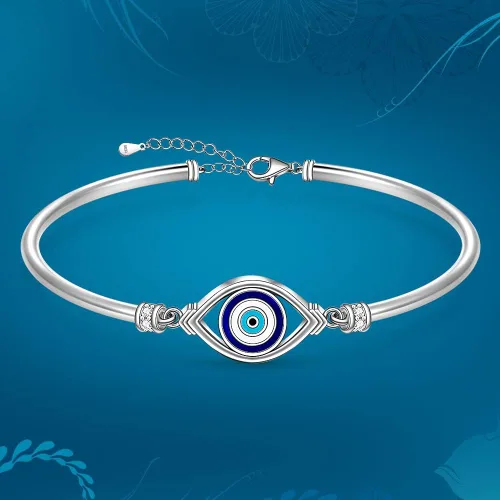 Miniatura 5 de Pulsera contra el mal de ojo para mujer, de plata de ley griega, turca, azul, pulsera ajustable con protección de buena suerte, joyería de oro