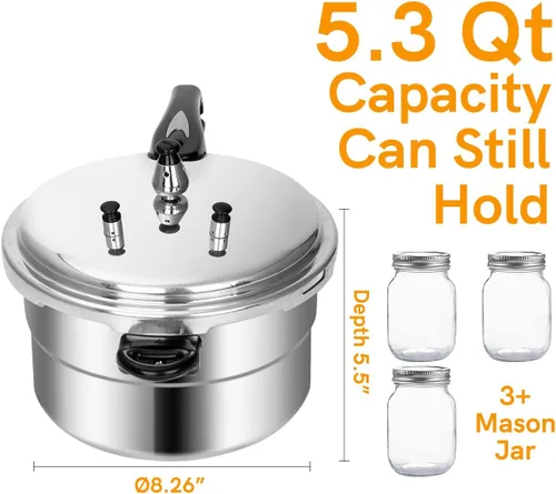 Miniatura 7 de BreeRainz Olla a Presión de 5.3 Cuartos, Envasadora a Presión Compatible con Inducción de 10 PSI con Base Revestida de Acero Inoxidable de Panal