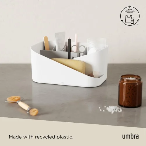 Miniatura 6 de Umbra Glam Organizador de cosméticos, contenedor de almacenamiento versátil con inserto extraíble para baño, oficina y más, color blanco