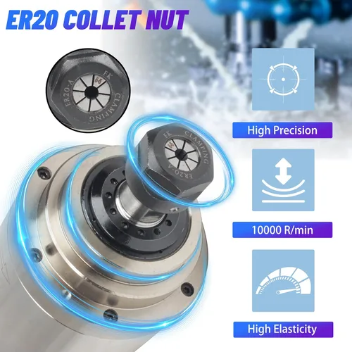 Miniatura 3 de RATTMMOTOR Husillo CNC 3KW 220V Motor de husillo refrigerado por agua 24000RPM 12A ER20 4 rodamientos 3.937 in 400HZ trifásico para fresadora CNC