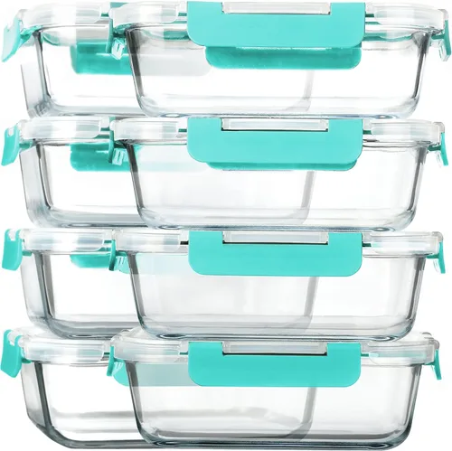 MCIRCO - Paquete de 8 recipientes de vidrio de 30 onzas para preparación de comidas, recipientes herméticos de vidrio con tapas, aptos para Verde