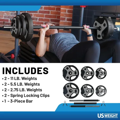 Miniatura 3 de US Weight Juego de pesas de 43 libras para gimnasio en casa con barra acolchada de 55 pulgadas, pesas ajustables para ejercicio, levantamiento