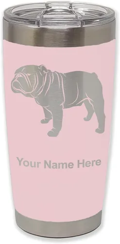 Miniatura 15 de LaserGram Vaso aislado al vacío de 20 onzas, Bulldog Dog, grabado personalizado incluido (negro)