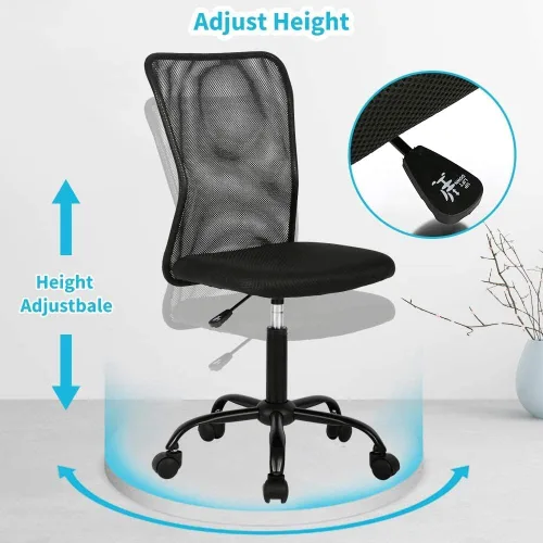 Miniatura 4 de Silla de oficina en casa sin brazos Silla de escritorio pequeña con respaldo medio de malla sillas básicas de computadora Silla de oficina giratoria