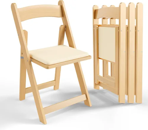 Miniatura 15 de VINGLI Sillas plegables de madera con cojín, cómodas, portátiles y duraderas, asientos plegables para eventos en interiores y exteriores, banquetes