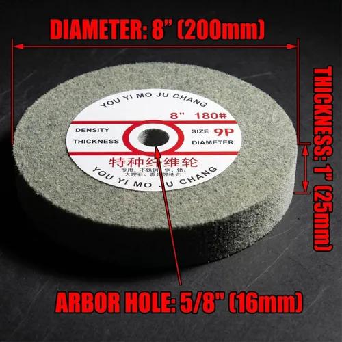 Miniatura 2 de Rueda de pulido de fibra de 8 x 1 pulgada, ruedas de pulido de aluminio con orificio de eje de 5/8 pulgadas, rueda de pulido de fibra de grano 180