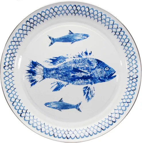Miniatura 9 de Golden Rabbit Enamelware - Patrón de cangrejo azul - Bandeja redonda de 20 pulgadas para servir