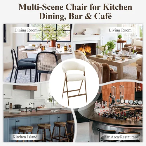 Miniatura 9 de COLAMY Juego de 2 taburetes de bar con respaldo, modernos taburetes tapizados con patas de metal para encimera de cocina, comedor, beige