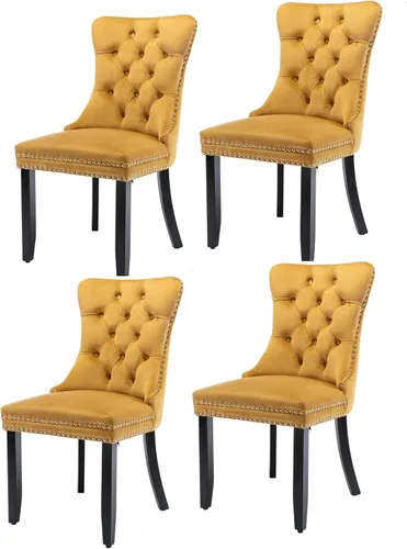 Miniatura 58 de Juego de 6 sillas de comedor modernas para sala de estar, cocina, patas de madera maciza, cojín acolchado de tela de lino, asiento y respaldo