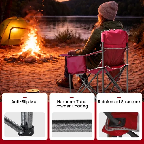 Miniatura 4 de Silla de campamento de gran tamaño, capacidad de 500 libras para personas grandes y altas, silla plegable acolchada extra ancha para personas