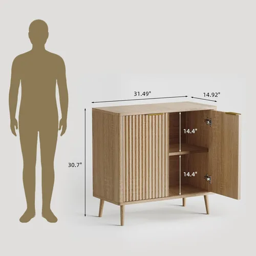 Miniatura 2 de Moderno armario de buffet acanalado con almacenamiento, consola de madera delgada de 31.5 pulgadas con puertas y estantes ajustables, armario