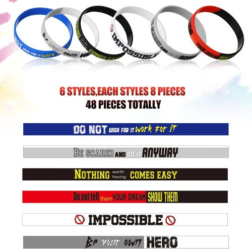 Miniatura 2 de Kathfly 48 pulseras motivacionales de goma inspiradoras, de silicona, elásticas, unisex, regalos de fiesta, regalos para el regreso a la escuela