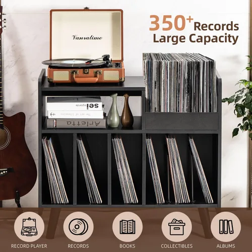 Miniatura 2 de Soporte para tocadiscos, armario grande para tocadiscos con almacenamiento de vinilo abierto y estante de exhibición con capacidad para hasta 350