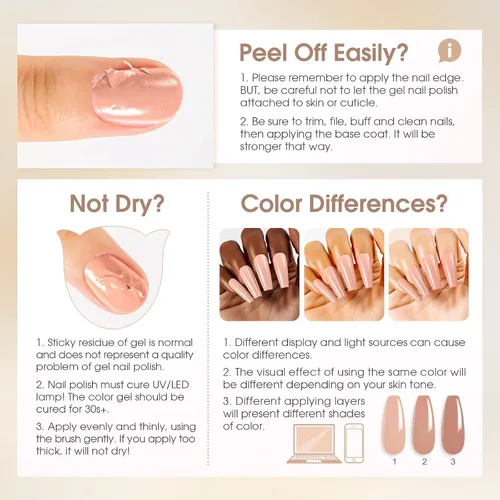 Miniatura 8 de ROSALIND - Juego de esmaltes de uñas en gel, 12 colores, blanco, nude, marrón, esmalte de uñas semipermanente, juego de esmaltes de uñas en gel
