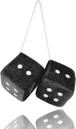 1 par de dados de felpa negros peludos de 3 pulgadas clásico vintage [dados nostálgicos de los años 80 para espejo] para espejos interiores de