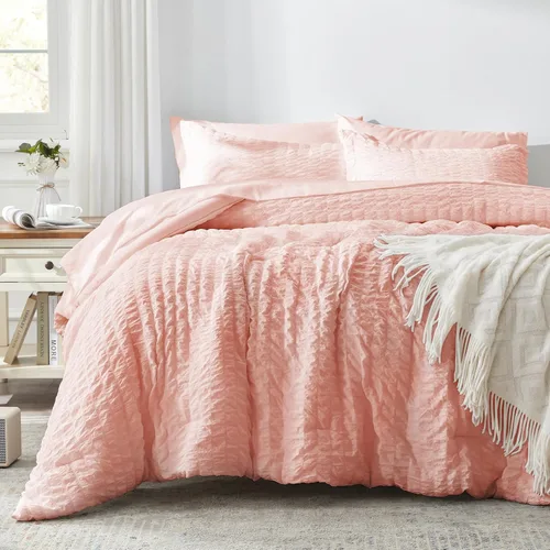 Miniatura 41 de Zzlpp Juego de edredón King de 7 piezas, ropa de cama de seersucker naranja quemado en una bolsa con sábanas, juegos de ropa de cama ligeros con 1