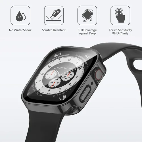 Miniatura 3 de Paquete de 4 fundas impermeables compatibles con Apple Watch de 1.614 pulgadas Series 9/8/7 con protector de pantalla de vidrio templado, cobertura