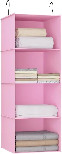 Miniatura 37 de Organizador colgante para armario, fácil de montar, estantes colgantes plegables con 4 compartimentos, para guardar ropa, bolsos, zapatos y Gris