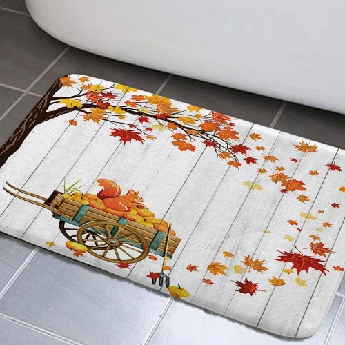 Tapete de baño de Acción de Gracias, tapete de calabaza otoñal, pavo, hoja de arce, gnomo, a cuadros, antideslizante, ultra suave, esponjoso, tapete