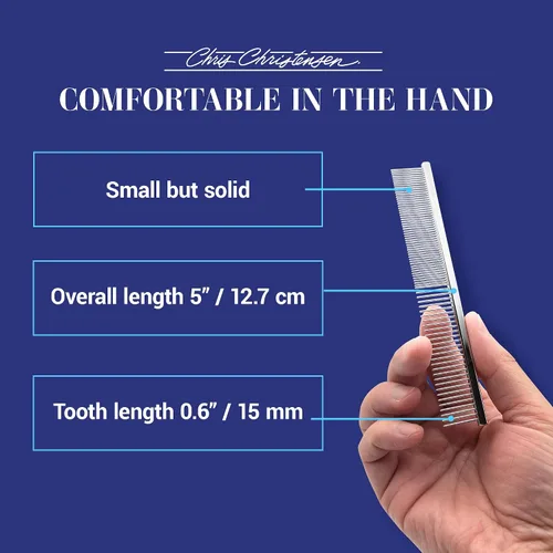 Miniatura 7 de Chris Christensen Peine de 5 pulgadas para cara y pies con dientes finos/gruesos de mantequilla, aseo como un profesional, esquinas redondeadas que