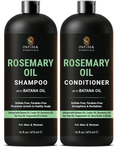 Miniatura 15 de INFINA ESSENTIALS Set de champú y acondicionador de proteína de arroz, 16 onzas líquidas cada uno, con aceite de batana y ginseng, fórmula