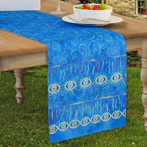 Miniatura 6 de Home Bargains Plus Manteles individuales de tela de medallón mediterráneo, patrón de islas griegas costeras, resistentes a las arrugas y a