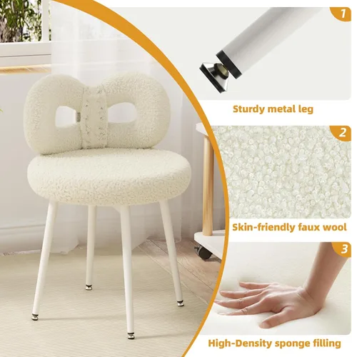 Miniatura 7 de ROOMTEC Silla de tocador giratoria con respaldo, silla de escritorio tapizada para niñas, tocador de maquillaje moderno para dormitorio, sala