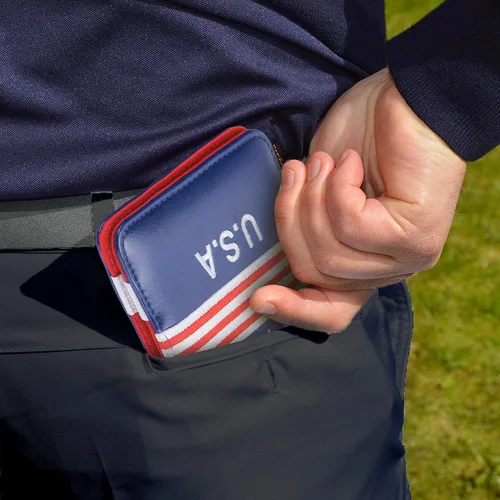 Craftsman Golf USA Star Red Stripes Blue Pu Leather Scorecard & Yardage Holder Cover También disponible Versión personalizada Nombre