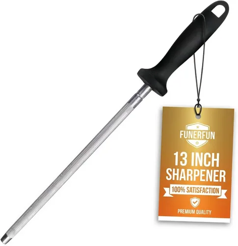 Varilla afiladora de cuchillos, acero al carbono de 13 pulgadas para cuchillos de cocina, barra de afilado magnetizada profesional con chapado en