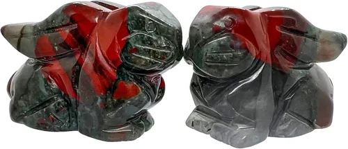 Miniatura 3 de Estatua de conejo sentado de piedra de sangre natural de África de 2 pulgadas, escultura decorativa de Fengshui para decoración del hogar, cristal
