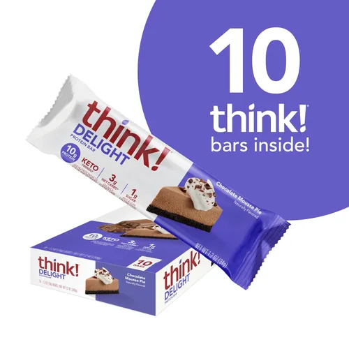 Miniatura 6 de think! Delight Barras de proteínas, bajas en carbohidratos, sin gluten, pastel de mousse de chocolate, 10 unidades (el embalaje puede variar)