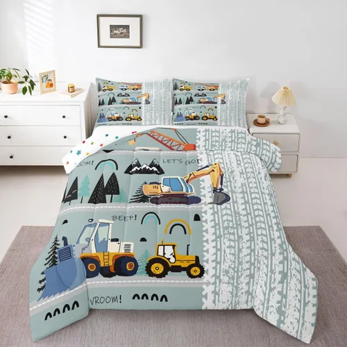 Miniatura 34 de Erosebridal Juego de ropa de cama de tren de dibujos animados para niños y niños, edredón de plumón de vehículos para niños, decoración